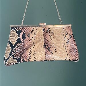 Tasha Beige and Black Snakeskin Clutch